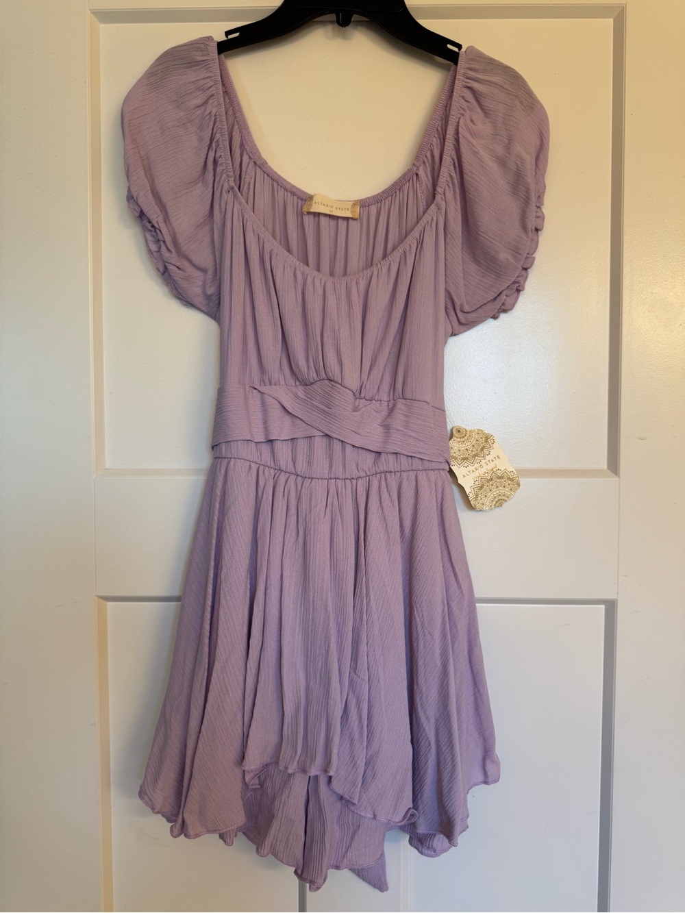 Altar'd State Lavender Puff-Sleeve Romper